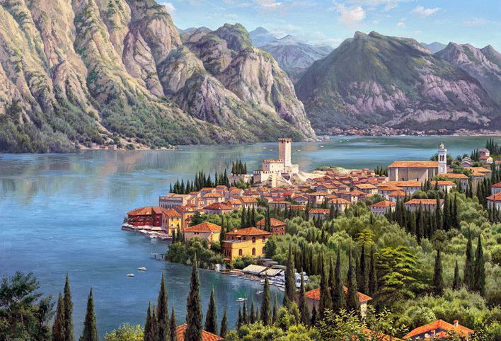 Ag 2438 Алмазная мозаика Гранни "Городок у моря"