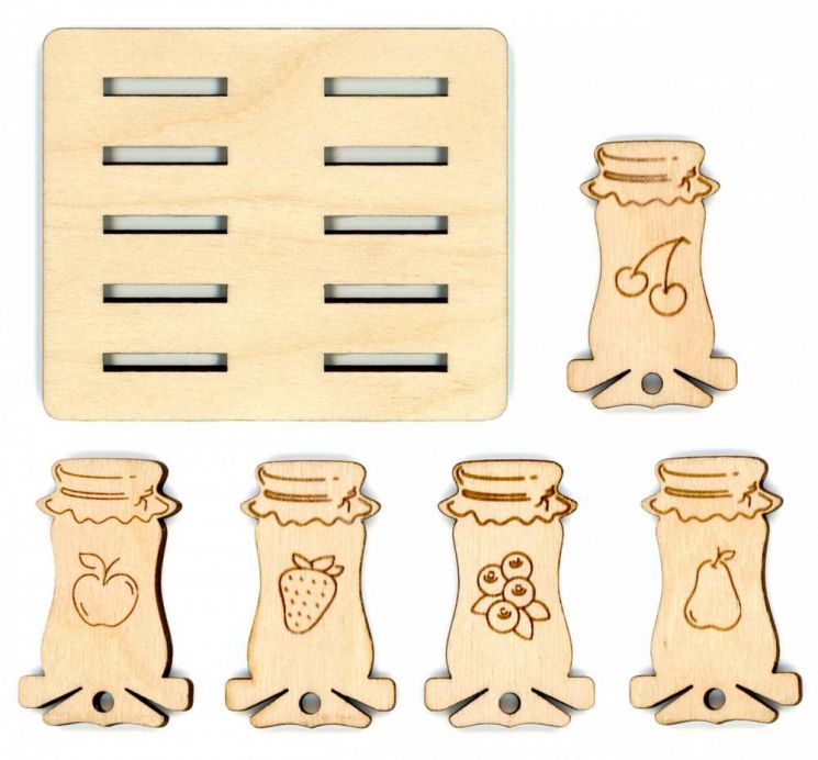 Бобины Щепка БАНКИ ВАРЕНЬЯ набор + подставка 3,5*5*5 см ОР-039