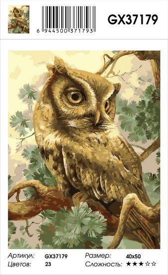  Картина по номерам  "Сова на ветке" GX37179 40х50 см