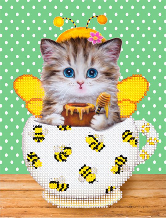 БСА4-002 Алмазная мозаика ТМ Наследие "Котенок в кружке (пчелки)"