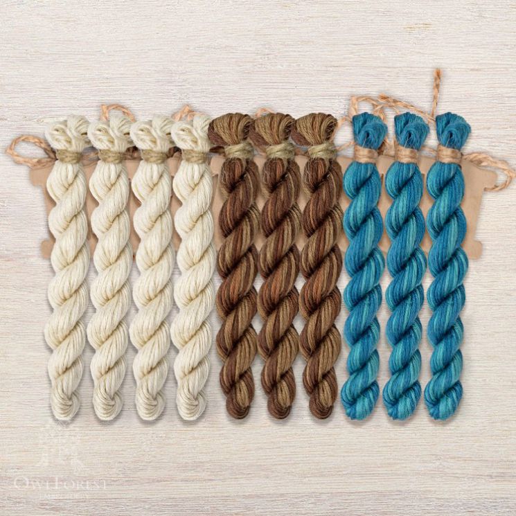  Набор ниток OwlForest для схем «Индейские мотивы» (ПНК) 3 цвета «Гекконы» 32 каунт в 2 нити НМул-ИМГ172-2322-3