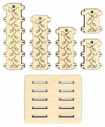 Бобины Щепка разной высоты с ОРНАМЕНТОМ набор + подставка 3,5*11 см ОР-043