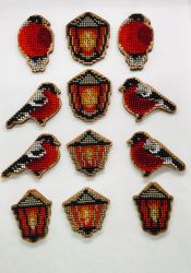 ИС-005 Набор для вышивания магнитных игрушек "Снегири и фонари", 12 штук, 4х5 см, фанера