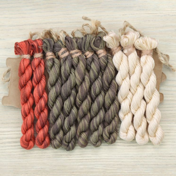 НМул-АСЧ-3362-3c Набор ниток OwlForest для схемы «Алиса в Стране Чудес» (DMC) трехцветный вариант, 36 каунт в 2 нити