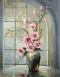 PK 33093 Картина по номерам PAINTBOY "Цветы на окне" Эксклюзив