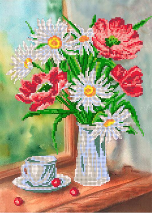 КБ-400 Схема для вышивания бисером ТМ Наследие "Маки и ромашки"