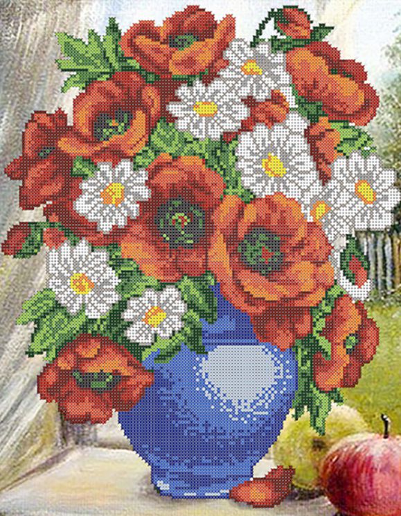 КБ-174 Схема для вышивания бисером ТМ Наследие "Маки на окне"
