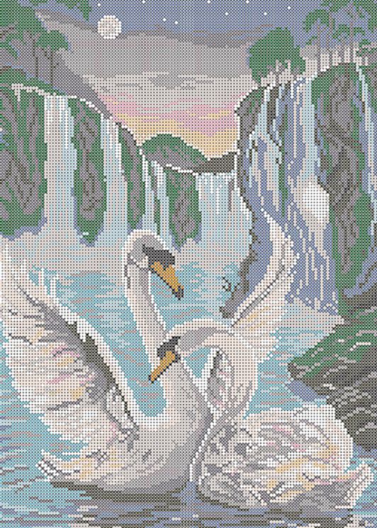 КБ-025 Схема для вышивания бисером ТМ Наследие "Лебеди у водопада"
