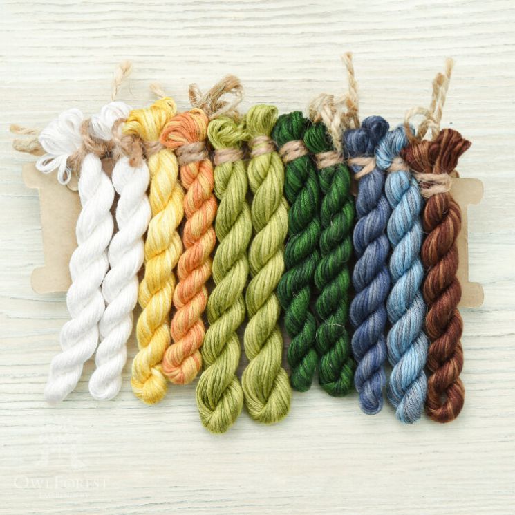 НМул-Гуси-2283 Набор ниток OwlForest для схемы «Гуси и подсолнухи» (ПНК) 28 каунт в 3 нити